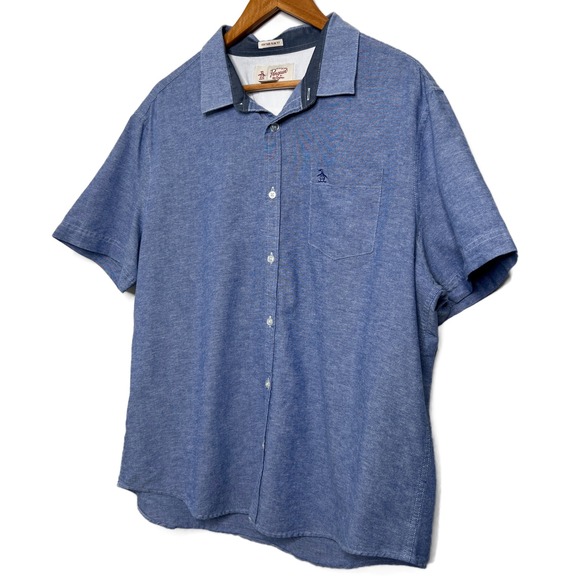 Original Penguin Munsingwear Mens Short Sleeve Button Up Polo Shirt Blue XXL - Picture 2 of 12
